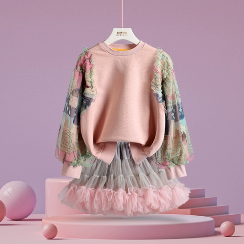 Детский весенний комплект для принцессы, толстовка, демисезонная юбка для девочек