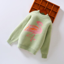 Girls sweater jacket head foreign air water mink 2021 autumn winter new childrens baby gush thickened knit undershirt