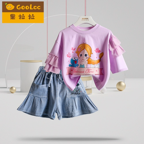 Летний детский комплект, летняя летняя одежда для девочек, детская одежда, в западном стиле, короткий рукав, 2023