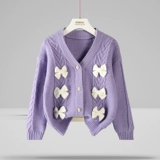 Трикотажный свитер, кардиган, осенняя корейская милая куртка для девочек для принцессы с бантиком