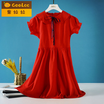 Girls dress 2022 Spring summer dress New CUHK Baby Baby Foreign Air Short Sleeve Pure Cotton Doll Collar Princess Dress