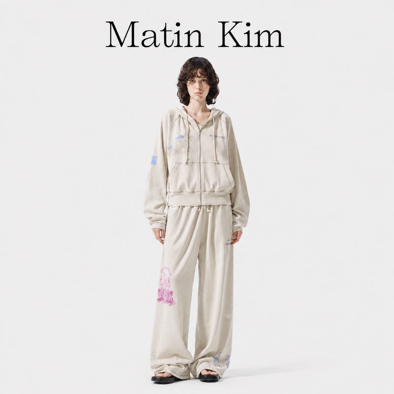[in Stock] Korean Matin Kim Cute Painting Waffle Hoodie Jacket Casual Pants Sports Suit for Women