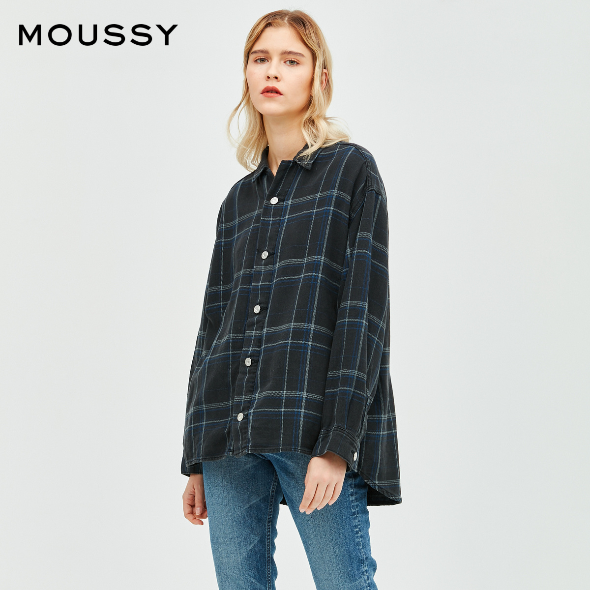 618 takedown MOUSSY early spring lapel vintage check single-breasted casual shirt female 010DAA11-4800