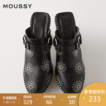 MOUSSY 2021 spring and Autumn new vintage embroidery flower thick waterproof platform high-heeled sandals 010DSS52-1800