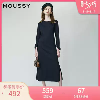 MOUSSY Spring and AUTUMN round neck knitted suspender folding dress 010DSS80-0420