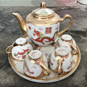 Заварочный чайник, чайная чашка, керамический чайный сервиз, комплект, 80 года, дракон и феникс