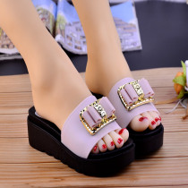 Summer net red sandals women outside wearing high heel lined with butterfly knot non-slip thick bottom seaside beach shoes