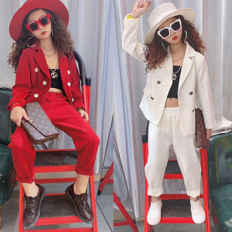 Girl Suits Suit Foreign Pie Trendy Girl Red white Little West suit Spring Fried Street Bully's Walk Show Gown
