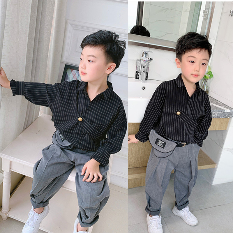 Boys spring suit 2021 new foreign style 3456-year-old children's personalized shirt cool boy handsome two-piece trendy