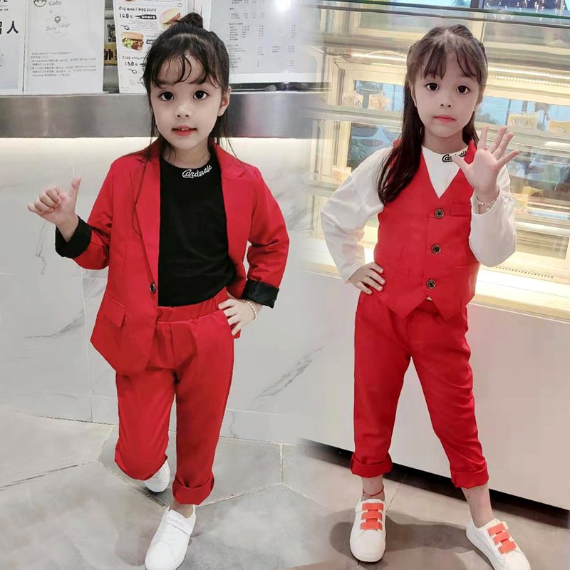 Fall Winter Girls Suite 2020 New Ocean Fashion Girl Red Suit Show Walking Clothes