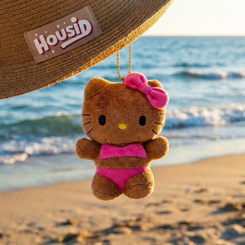Japanese Housid Hawaiian Bikini Black Leather Kt Bag Pendant Keychain Plush Doll Birthday Gift
