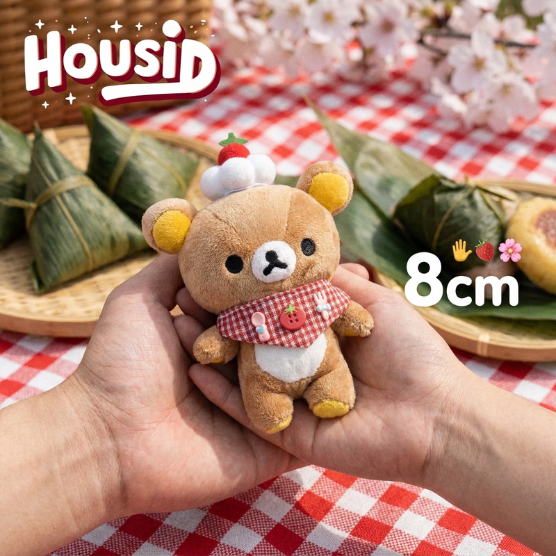 Japanese Housid Rilakkuma Plush Toy Bag Pendant Red Checkered Bib Bear Girl Plush Doll Keychain Birthday Gift