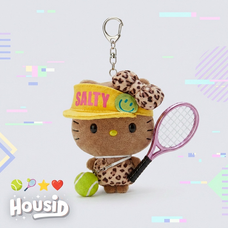 Japanese Housid Leopard Print Pink Tennis Racket Beanie Eyes Kt Bag Pendant Keychain Plush Toy Birthday Gift