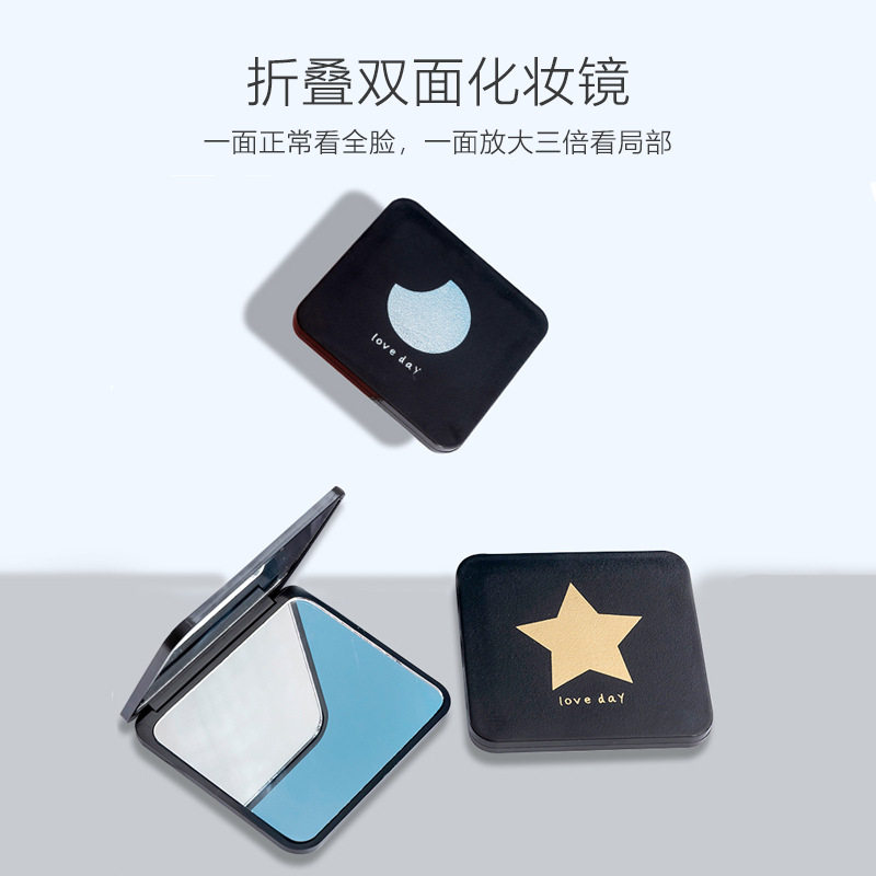 Small mirror with cute mini-cosmetic mirror Double face portable cosmetic mirror student holding a folding mirror child