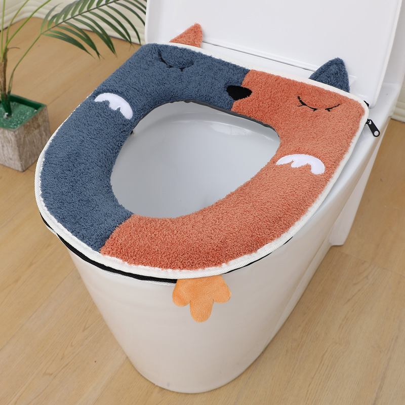 Toilet cushion four seasons of general plush household water resistant seat pad washer zip in winter thickening toilet ring