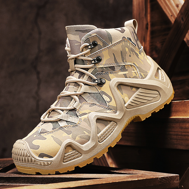 High-Top Men's Shoes, Summer Sports and Leisure, Waterproof and Wear-Resistant, Outdoor Mountaineering, Non-Slip, Thick-Soled Workwear, Camouflage Martin Boots
