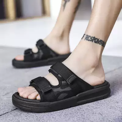 Men's slippers summer 2021 new non-slip sandals word drag beach summer men's net red super fire cool drag