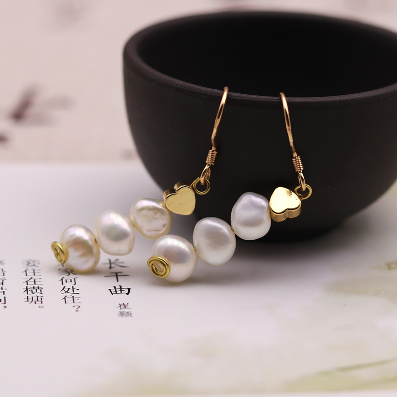Baroque freshwater pearl ear green color simple earrings small work casual earrings all-match 925 silver hook