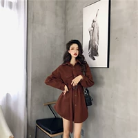 Áo len cổ lọ 2018 thu đông phiên bản mới của Hàn Quốc thắt lưng retro nhẹ nhàng là vạt áo mỏng để gửi thắt lưng áo khoác dạ nữ dáng dài