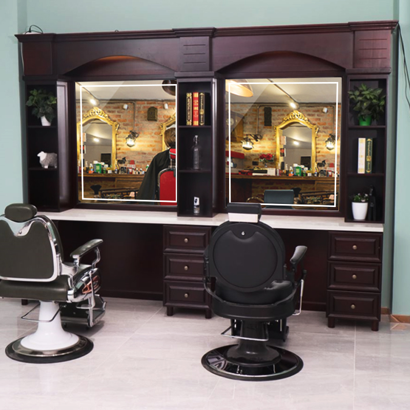 Barber Men's Retro Hairstyle Shop Beauty Hair Mirror Single-sided Mirror Hair Gallery Special Retro Desktop Solid Wood Tidal Shop Mirror Table