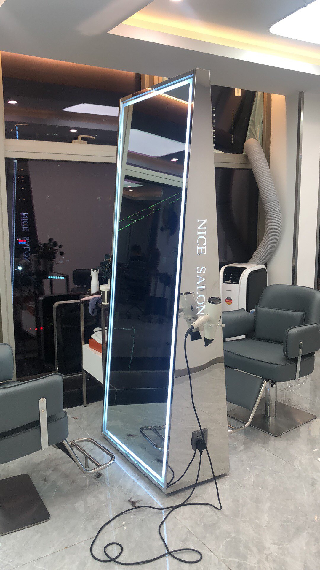 Net red barber shop mirror hair salon stainless steel hair mirror simple full floortoceiling