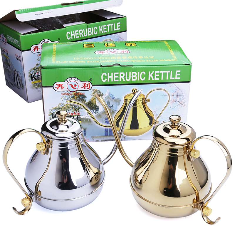 Palace Pot Stainless Steel Oil Pot Fine Mouth Long Mouth Ear Hung Teapot Hand Flush Coffee Maker Iron Plate Burning Dining Room Commercial Teapot