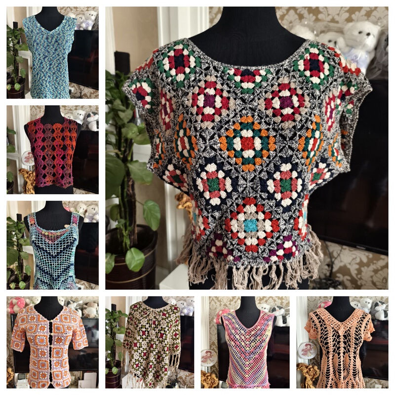 Heavy Weight Vintage Hot Item Handmade Woven Stereo Crochet Cut Out Neon Color Matching Sweet Camisole