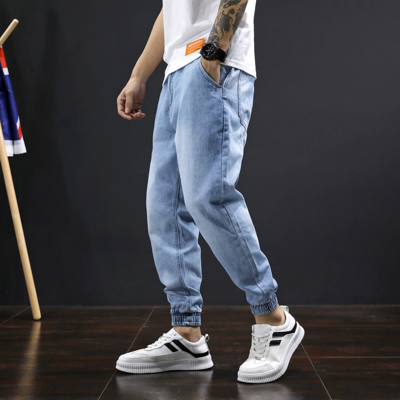 Quần lửng ống loe quần jeans nam rộng thùng thình Nhật Bản thời trang thương hiệu hợp thời trang mùa xuân quần Harlan - Quần jean