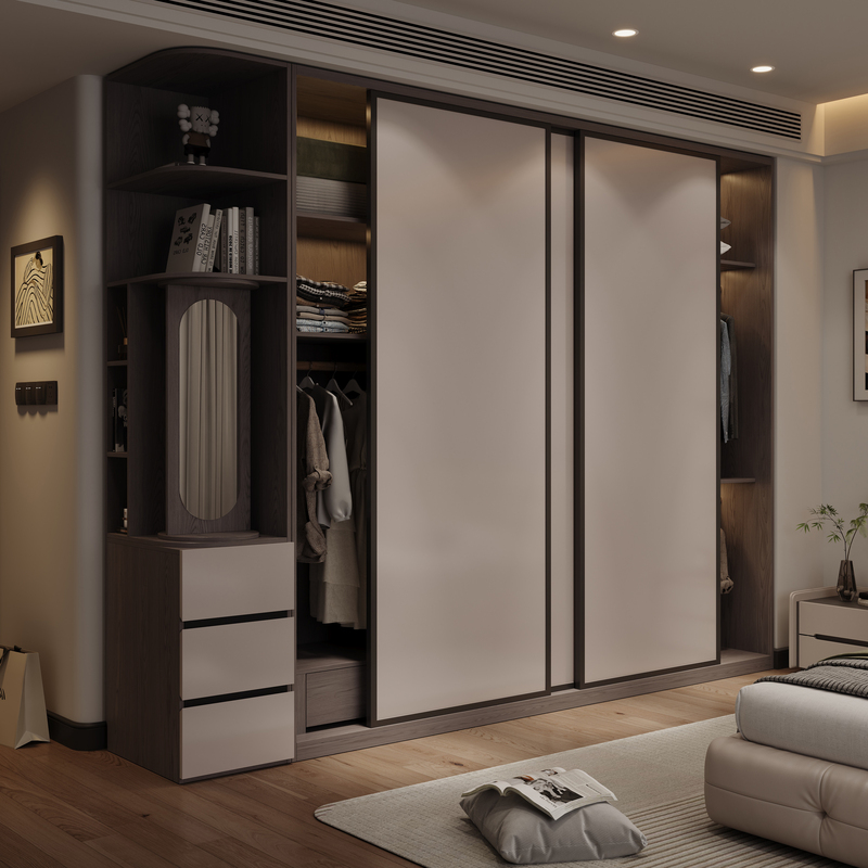 Foshan Furniture Sliding Door Wardrobe for Home Bedroom, Simple Gray Light Luxury High-End Large Wardrobe, 26 New Model Cabinet Foshan Furniture Sliding Door Wardrobe for Home Bedroom, Simple Gray Light Luxury High-End Large Wardrobe, 26 New Model Cabinet