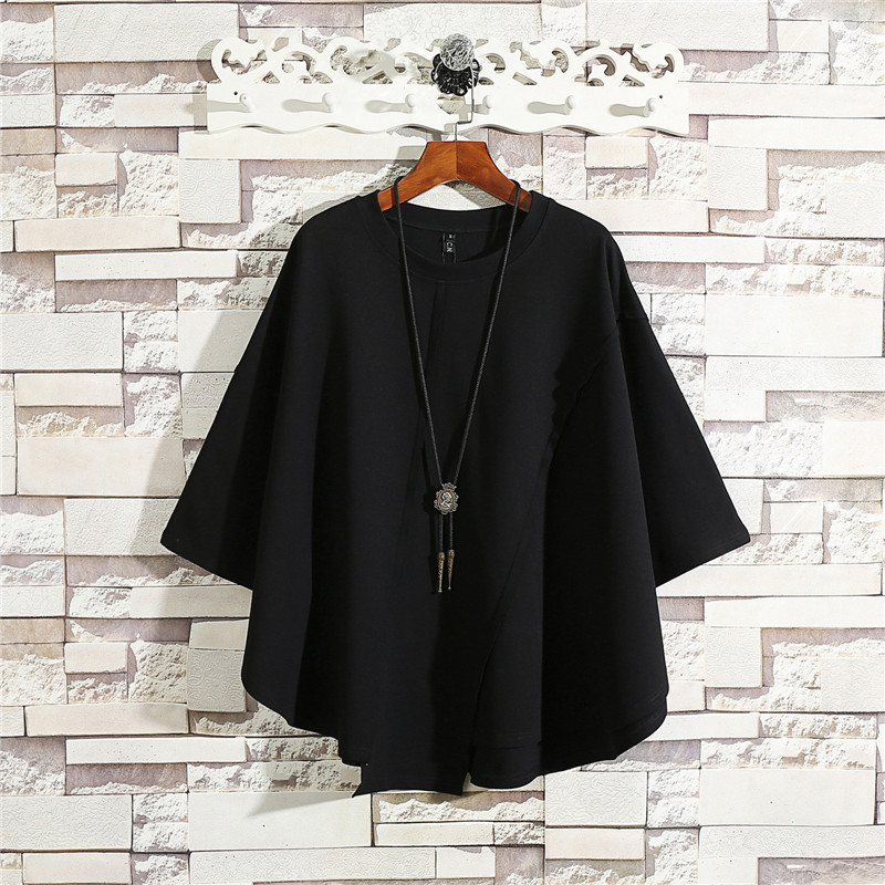 Summer Yamamoto Yohko Loose Batwing Sleeve T-Shirt, Unique Japanese Style Trendy Brand, Large Size Round Neck Irregular Five-Quarter Sleeve T-Shirt