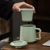 Ru Kiln Céramique pour hommes et femmes Coupe du thé filtration avec couvercle deau tasse de thé patron tasse de thé en lettrage à la tasse à thé