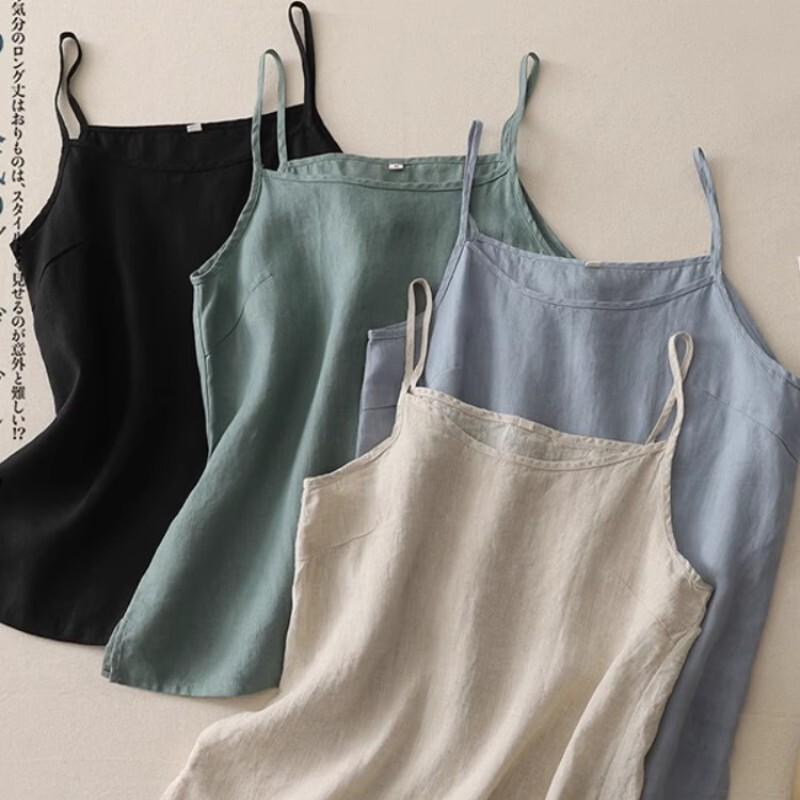 Artistic Solid Color Cotton and Linen Camisole for Women, Summer Loose Fit Sleeveless Undershirt for Petite Figures, Linen Top Artistic Solid Color Cotton and Linen Camisole for Women, Summer Loose Fit Sleeveless Undershirt for Petite Figures, Linen Top