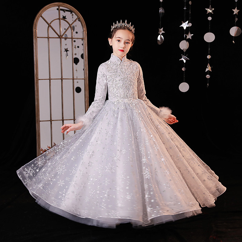 儿童礼服公主裙女童春秋季加棉加厚钢琴演奏演出服花童生日晚礼服-阿里巴巴