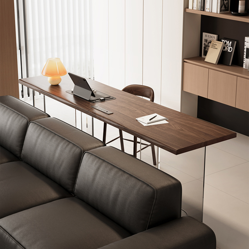 Black Walnut Living Room Desk, Solid Wood Side Table Behind Sofa, Acrylic Gradient Floating Double Study Desk