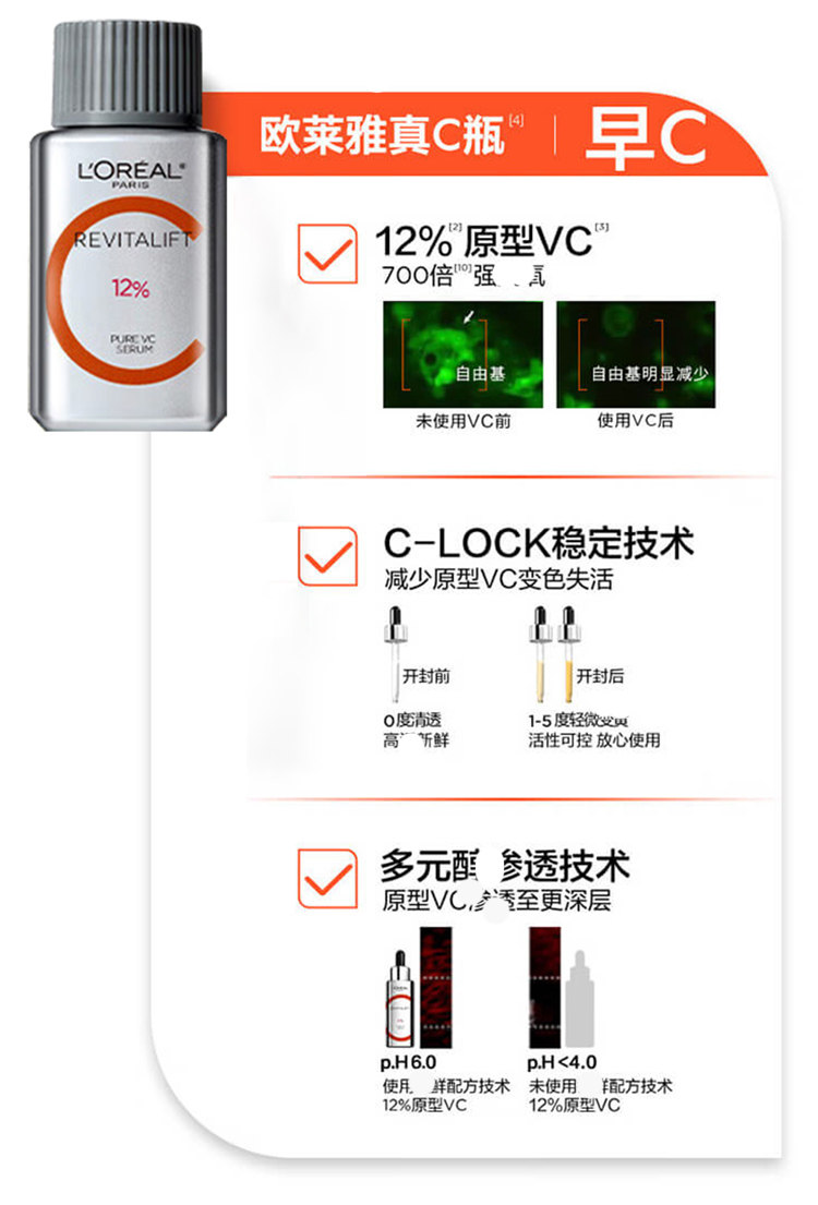 【香港直郵】 法國 巴黎歐萊雅 早C晚A雙抗精華套裝 15ml+15ml 抗氧抗糖 修護抗老 提亮膚色 改善暗沉 日夜分時護理
