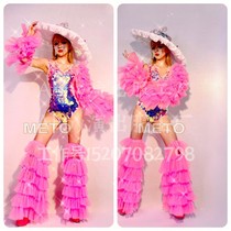 Pink bar performance clothing dsgogo stage clothing lace jazz dance bell pants suit stage performance clothing