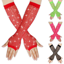 European and American sexy mesh hot diamond gloves for women thin sunscreen fingerless long half arm sleeves disco nightclub sleeves