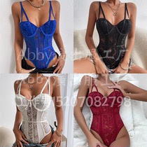 European and American sexy lace suspender jumpsuit for women 2024 summer new pure lust style hot girl slim slim top trendy