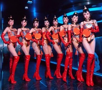 Bar gogo performance clothing female dj lead dance team red national trend jazz dance costume sexy nightclub ds suit