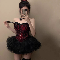 French retro palace fishbone corset red sexy tube top hottie waist design vest top for women