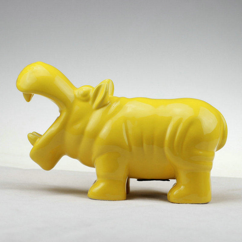 Simple modern ceramic yellow hippo piggy bank home model room children's room animal orange jewelry ornaments