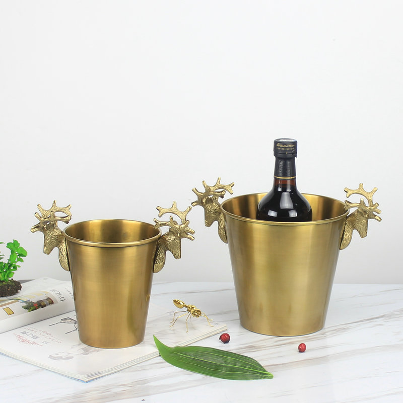 European light luxury bronze metal deer head ice bucket modern model room wine cabinet bar champagne bucket soft decoration