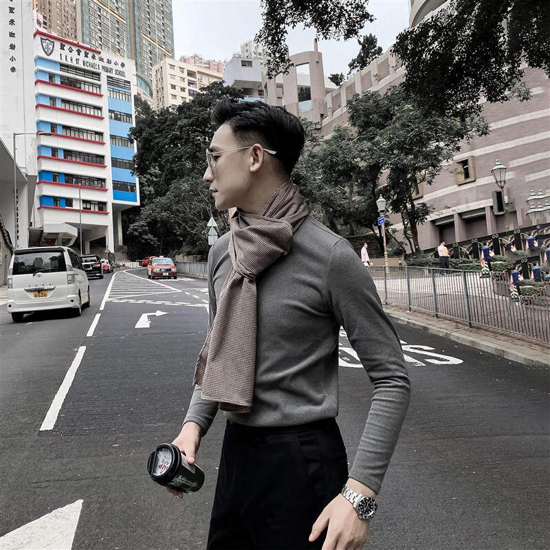 South Korea 2021 new casual fall Long sleeves Semi-high collar Men's Needle Sweater Jersey Bottom Sweater 100 Hitchhiking