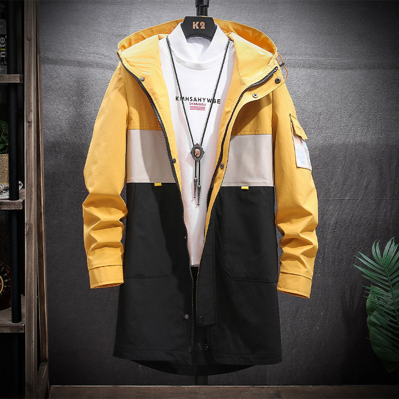 itbuy men's windbreaker mid-length version 2020 autumn and winter new Korean version trendy handsome loose tool coat men's clothing
