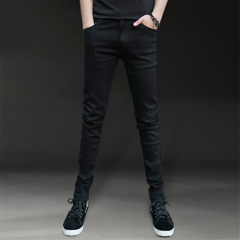 Hong Kong summer black skinny jeans men's pants Korean version of the trend slim stretch narrow pants casual men's pants