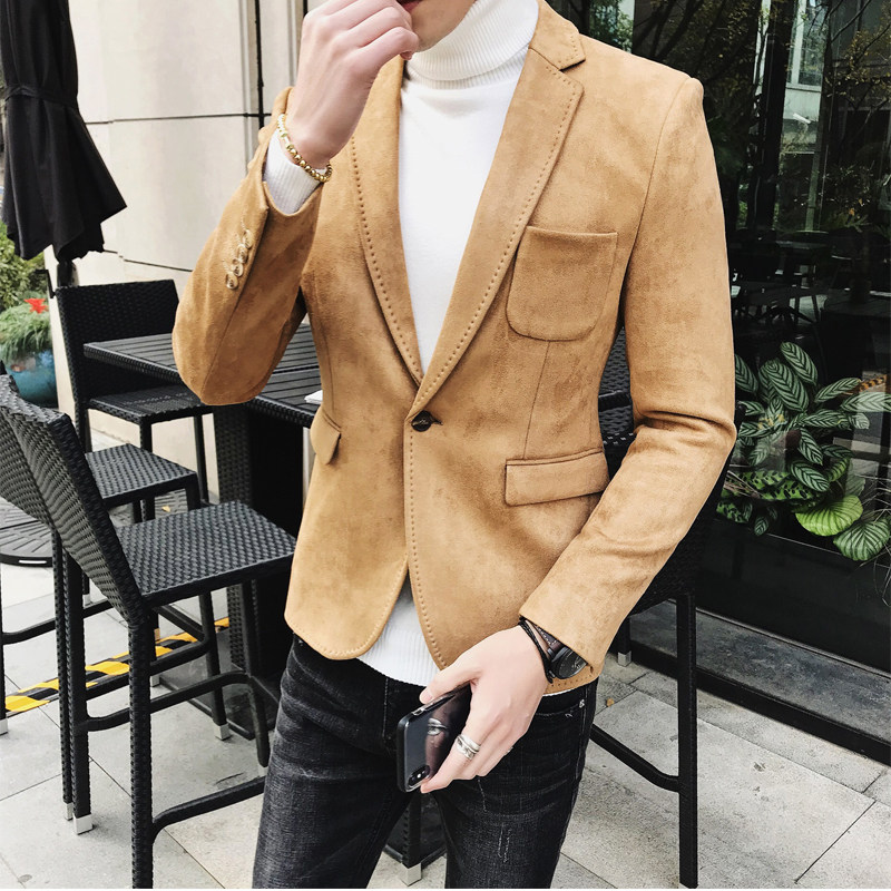 Tide Card 2022 Autumn Winter Suede Suede West Suit Men's Body Trend Business Casual Jacket Korean version to suit Single West Men's clothes