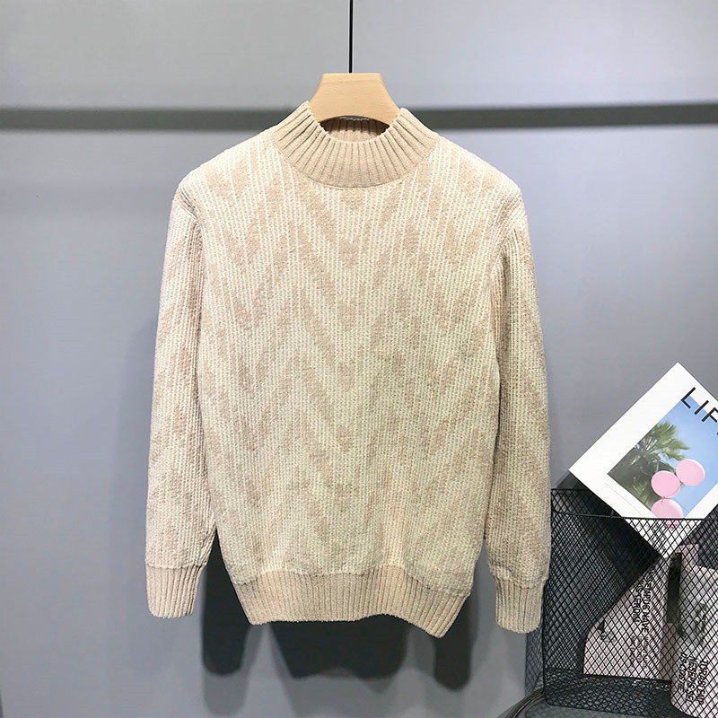 Tide brand autumn and winter chenille half turtleneck sweater men's fashion mid-neck sweater long-sleeved sanitary clothing warm and casual inner wear