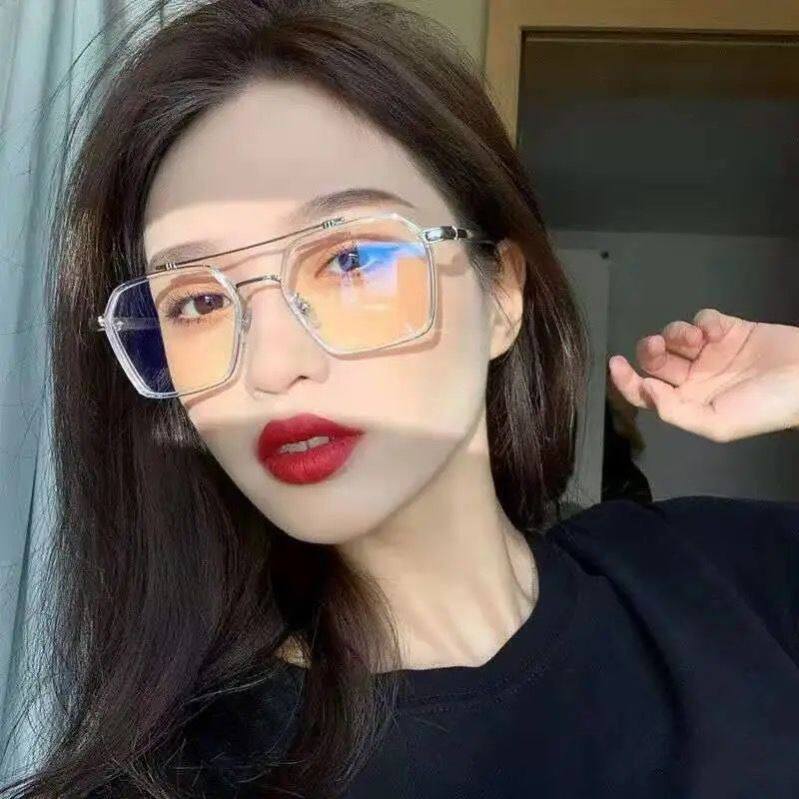 Photochromic myopia glasses male driving tide double beam flat light no degree 100 degrees 200 degrees 300 degrees 400 degrees women