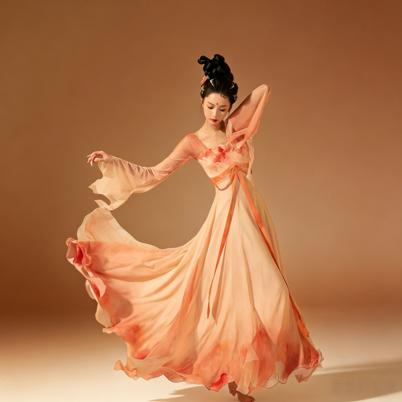 Classical Dance Costume, Elegant and Ethereal Dress, Tattered Large-Sleeved Shirt, New Chinese-Style Dance Skirt with Wide Hem, Peony Hanfu, Ancient Style Classical Dance Costume, Elegant and Ethereal Dress, Tattered Large-Sleeved Shirt, New Chinese-Style Dance Skirt with Wide Hem, Peony Hanfu, Ancient Style
