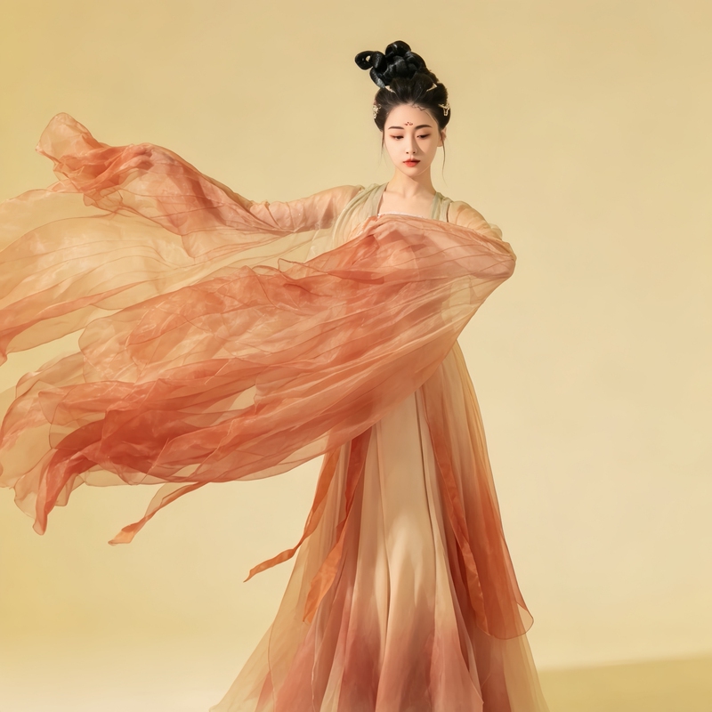 Classical Dance Costume, Elegant and Ethereal Dress, Tattered Large-Sleeved Shirt, New Chinese-Style Dance Skirt with Wide Hem, Peony Hanfu, Ancient Style